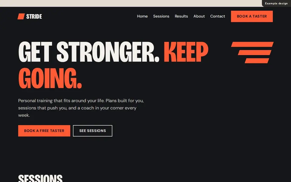 Example design for a made-up personal trainer, on a laptop and a phone